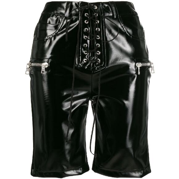 Ben Taverniti Unravel Project Multi Pocket Lace Up Shorts Latex Black Sz 25 NWT - Picture 2 of 11